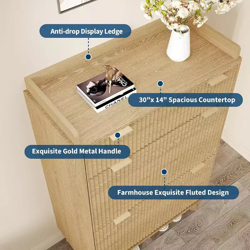 GustoWave Scarpiera Salvaspazio Stretta con Design Scanalato con 2 Cassetti a Ribalta e Cassetto Superiore