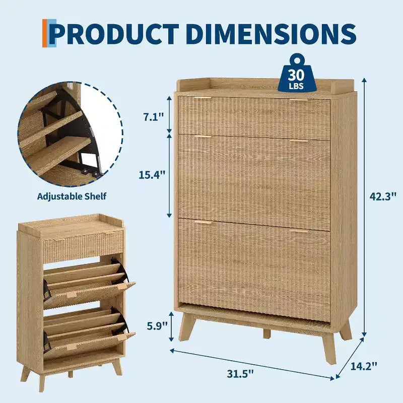 GustoWave Scarpiera Salvaspazio Stretta con Design Scanalato con 2 Cassetti a Ribalta e Cassetto Superiore