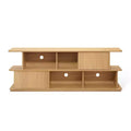 LuxenHome Compact 2-Layer TV Stand, Mixed Storage Console with Cabinets and Open Shelves Brown