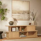 LuxenHome Mobile TV Compattto a 2 Livelli, Consolle con Armadietti e Ripiani aperti, Marrone