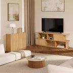 LuxenHome Mobile TV Compattto a 2 Livelli, Consolle con Armadietti e Ripiani aperti, Marrone