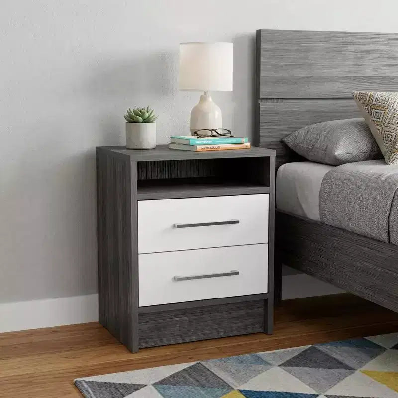 HomeRoots Comodino a due cassetti in legno grigio 20