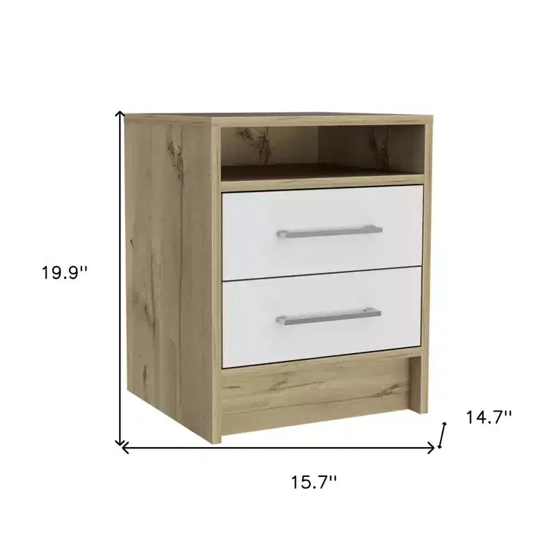 HomeRoots Comodino a due cassetti in legno bianco 20
