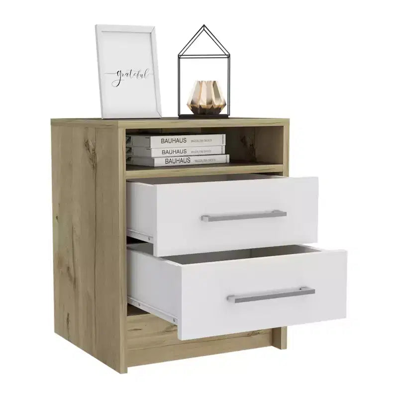HomeRoots Comodino a due cassetti in legno bianco 20