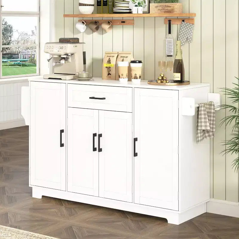 Credenza ModernLuxe con ante e cassetti, mobile dispensa per cucina con ripiani regolabili e portabottiglie laterali per sala da pranzo