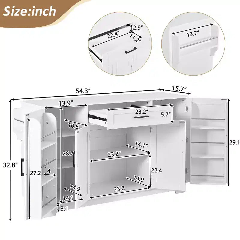Credenza ModernLuxe con ante e cassetti, mobile dispensa per cucina con ripiani regolabili e portabottiglie laterali per sala da pranzo