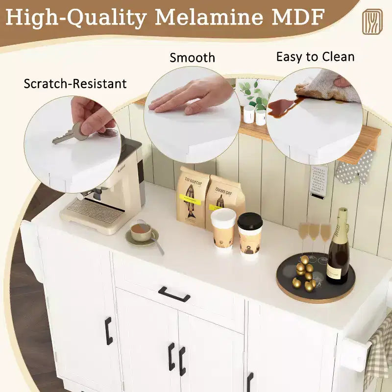 Credenza ModernLuxe con ante e cassetti, mobile dispensa per cucina con ripiani regolabili e portabottiglie laterali per sala da pranzo