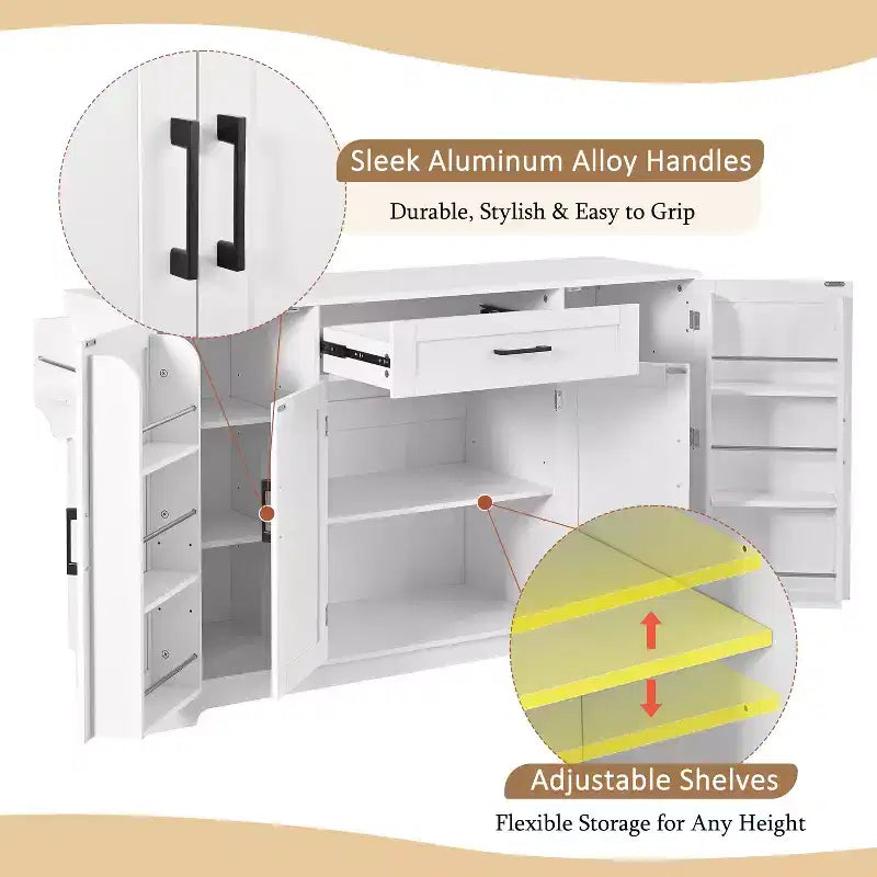 Credenza ModernLuxe con ante e cassetti, mobile dispensa per cucina con ripiani regolabili e portabottiglie laterali per sala da pranzo