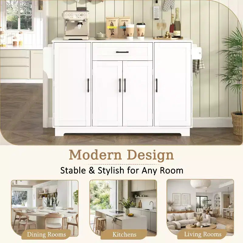 Credenza ModernLuxe con ante e cassetti, mobile dispensa per cucina con ripiani regolabili e portabottiglie laterali per sala da pranzo