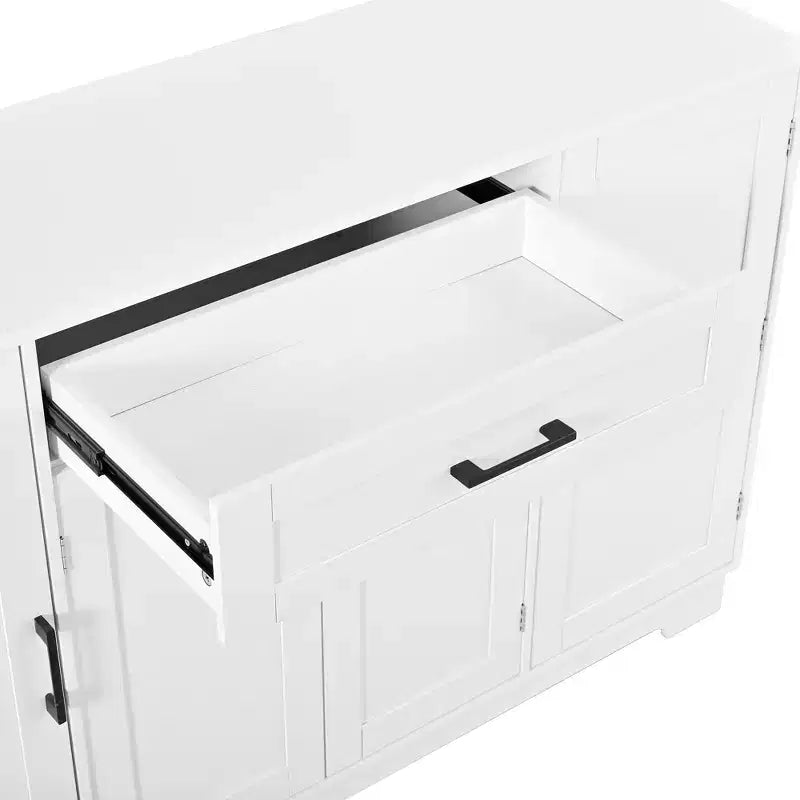 Credenza ModernLuxe con ante e cassetti, mobile dispensa per cucina con ripiani regolabili e portabottiglie laterali per sala da pranzo