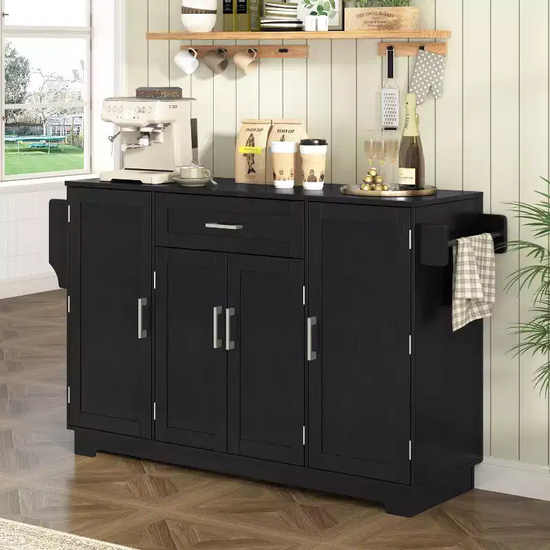 Credenza ModernLuxe con ante e cassetti, mobile dispensa per cucina con ripiani regolabili e portabottiglie laterali per sala da pranzo