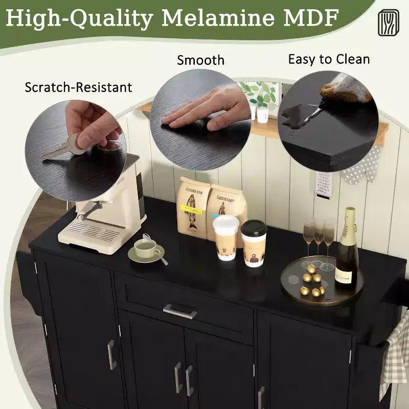 Credenza ModernLuxe con ante e cassetti, mobile dispensa per cucina con ripiani regolabili e portabottiglie laterali per sala da pranzo