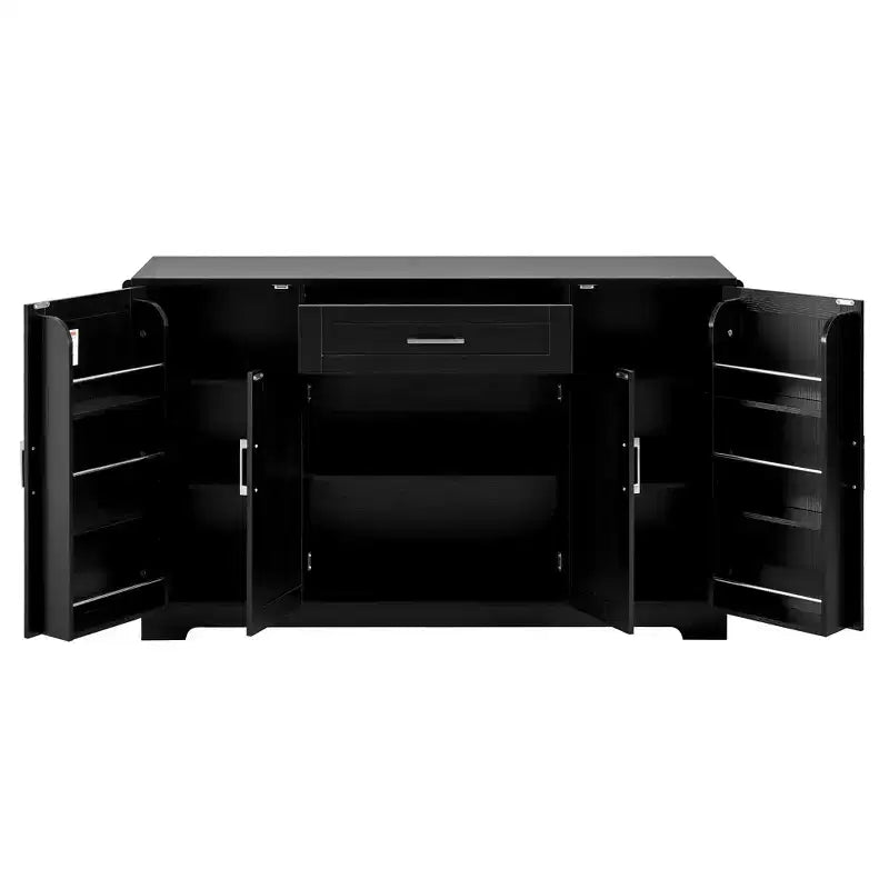 Credenza ModernLuxe con ante e cassetti, mobile dispensa per cucina con ripiani regolabili e portabottiglie laterali per sala da pranzo