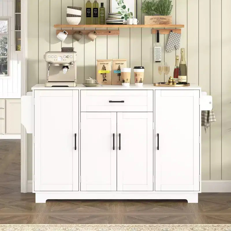 Credenza ModernLuxe con ante e cassetti, mobile dispensa per cucina con ripiani regolabili e portabottiglie laterali per sala da pranzo