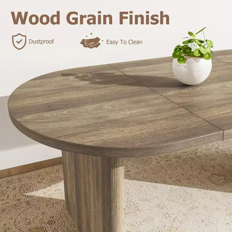 Tavolo da pranzo ovale da 70,9 pollici per 6-8 persone, grande tavolo da cucina con base spessa e robusta in legno, stile rustico per cucina e soggiorno