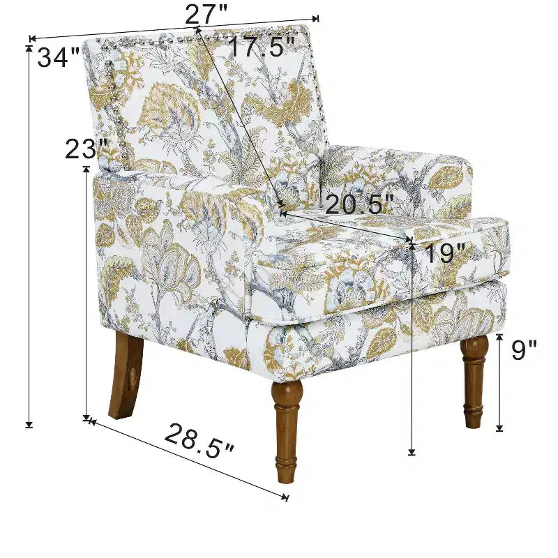 Poltrona in legno imbottita con motivi floreali GDFStudio Joshua, stile contemporaneo, con finiture borchiate