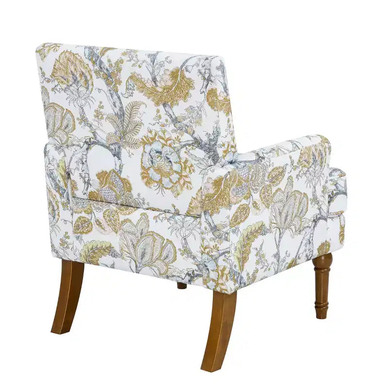 Poltrona in legno imbottita con motivi floreali GDFStudio Joshua, stile contemporaneo, con finiture borchiate