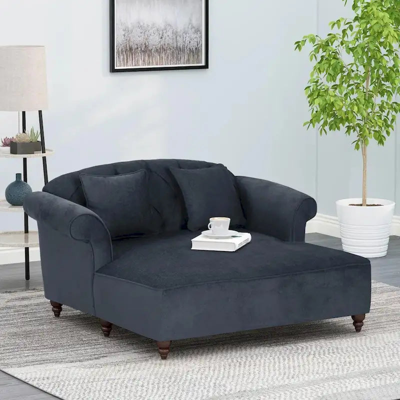Chaise longue doppia imbottita da 66" con gambe in betulla e capitonné