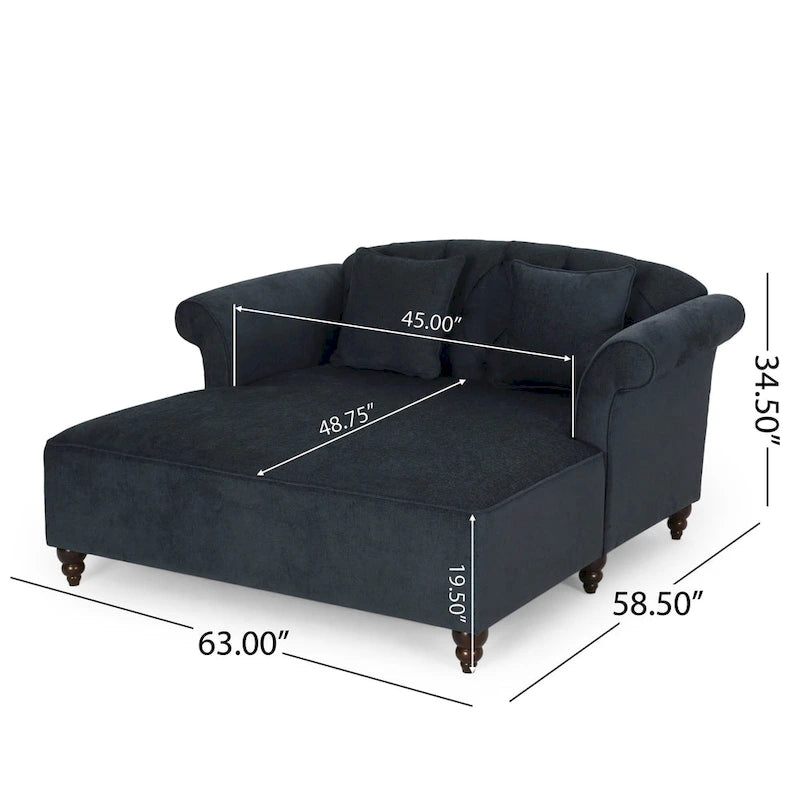 Chaise longue doppia imbottita da 66" con gambe in betulla e capitonné
