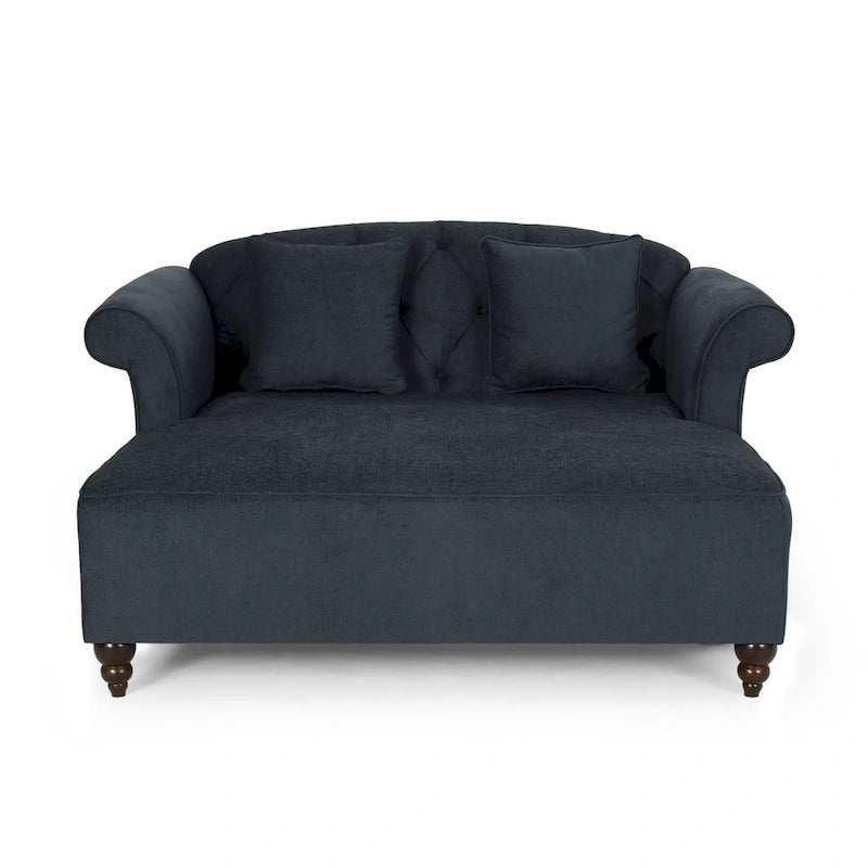 Chaise longue doppia imbottita da 66" con gambe in betulla e capitonné