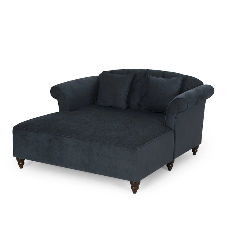 Chaise longue doppia imbottita da 66" con gambe in betulla e capitonné