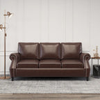 Divano moderno a 3 posti in similpelle da 80" con gambe in betulla e finiture borchiate