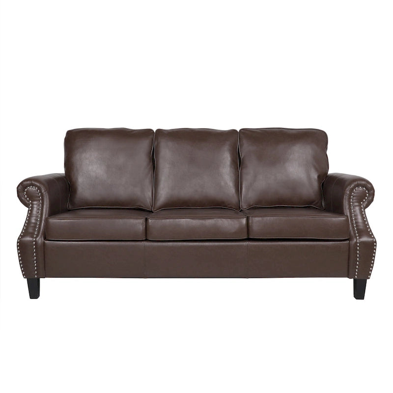 Divano moderno a 3 posti in similpelle da 80" con gambe in betulla e finiture borchiate