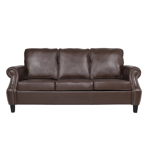 Divano moderno a 3 posti in similpelle da 80" con gambe in betulla e finiture borchiate