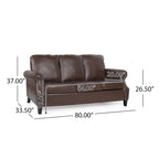 Divano moderno a 3 posti in similpelle da 80" con gambe in betulla e finiture borchiate