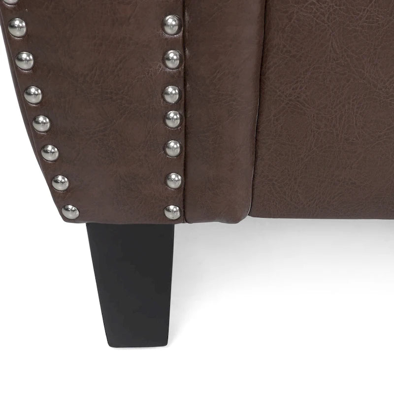 Divano moderno a 3 posti in similpelle da 80" con gambe in betulla e finiture borchiate