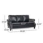 Divano moderno a 3 posti in similpelle da 80" con gambe in betulla e finiture borchiate