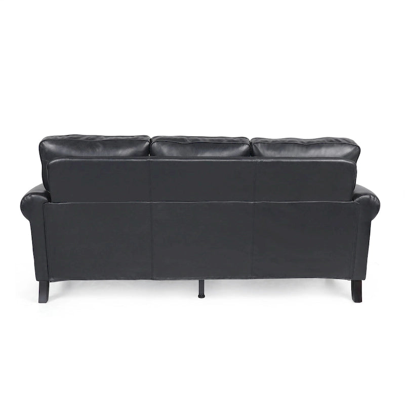 Divano moderno a 3 posti in similpelle da 80" con gambe in betulla e finiture borchiate