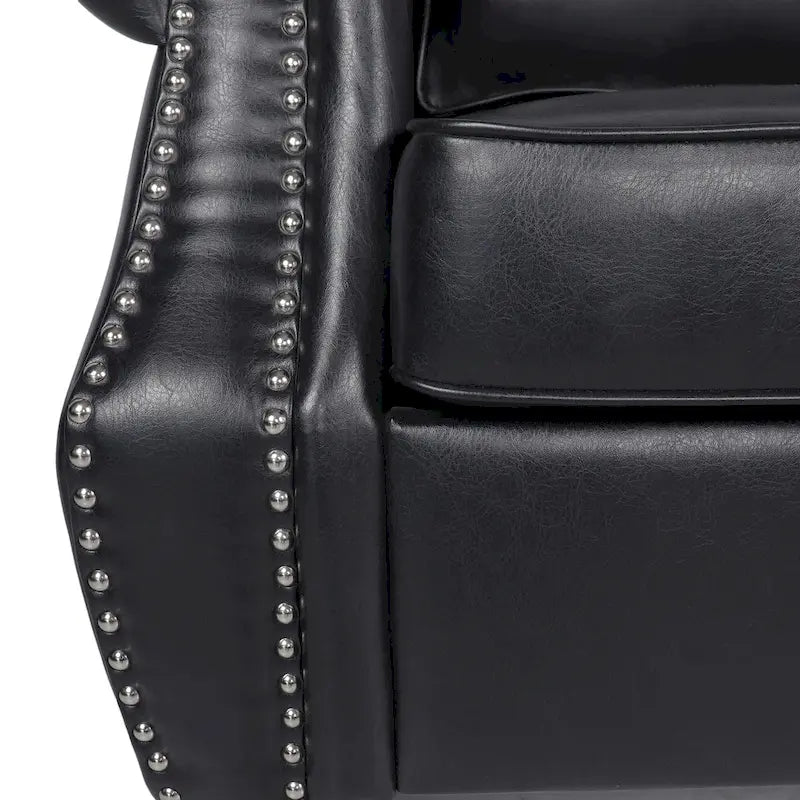 Divano moderno a 3 posti in similpelle da 80" con gambe in betulla e finiture borchiate