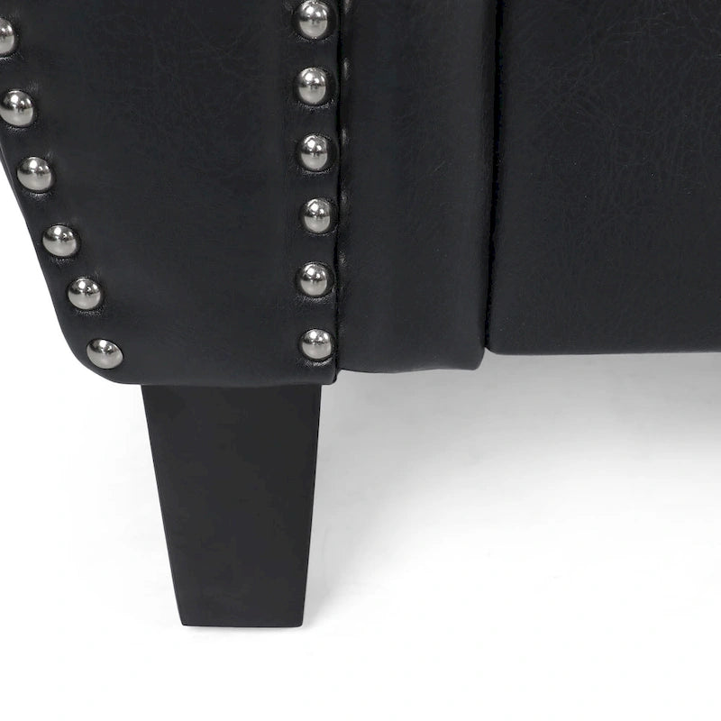 Divano moderno a 3 posti in similpelle da 80" con gambe in betulla e finiture borchiate