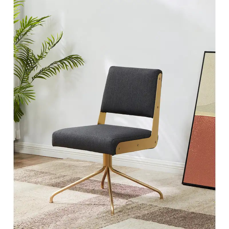 Sedia da Ufficio Girevole in Pelle Vegana con Gambe Dorate – 56 cm L x 61 cm P x 86 cm H
