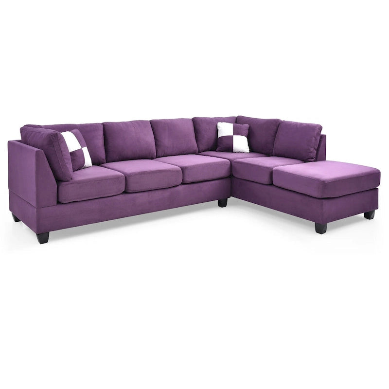 Divano componibile a 4 posti reversibile in microsuede con cuscini decorativi – Viola