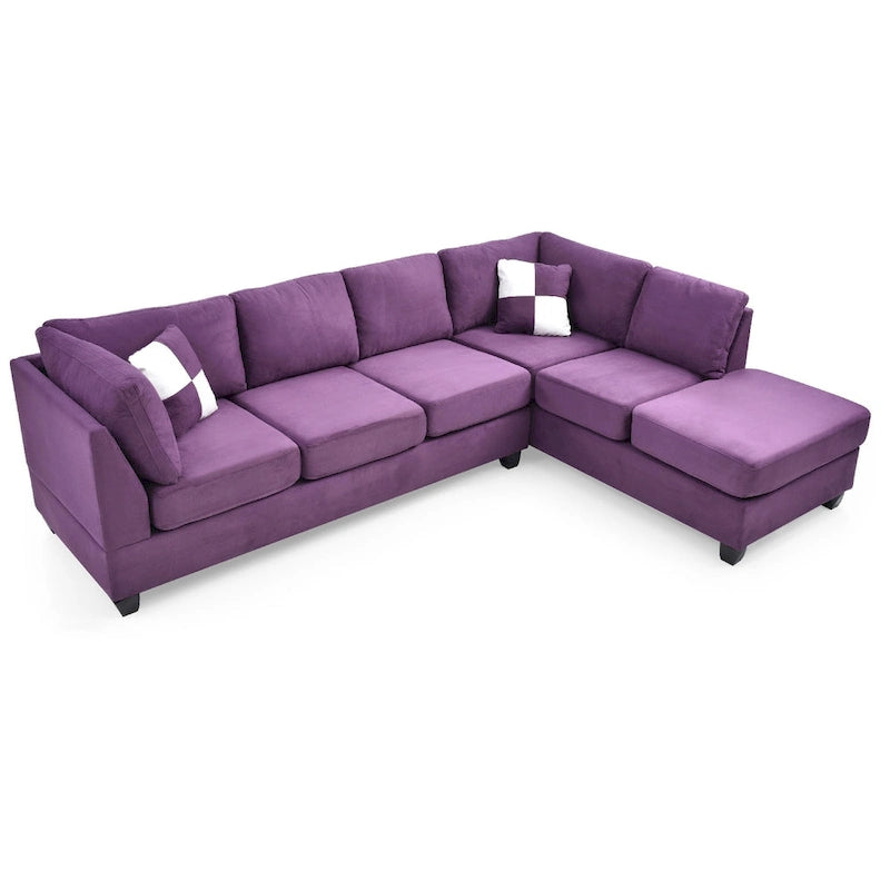 Divano componibile a 4 posti reversibile in microsuede con cuscini decorativi – Viola