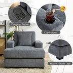 Divano moderno extra-large con chaise longue, cuscini, stazione di ricarica e portabicchieri