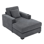 Divano moderno extra-large con chaise longue, cuscini, stazione di ricarica e portabicchieri