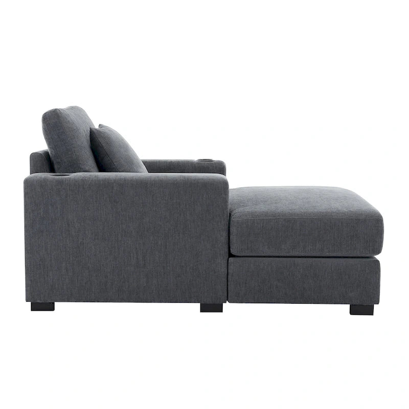 Divano moderno extra-large con chaise longue, cuscini, stazione di ricarica e portabicchieri
