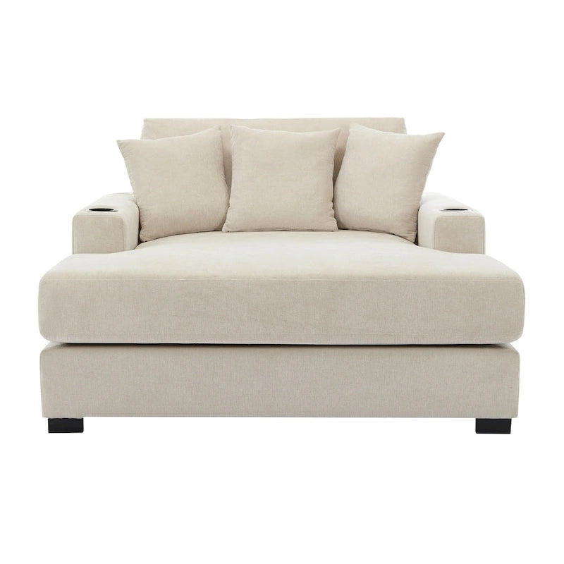 Divano moderno extra-large con chaise longue, cuscini, stazione di ricarica e portabicchieri
