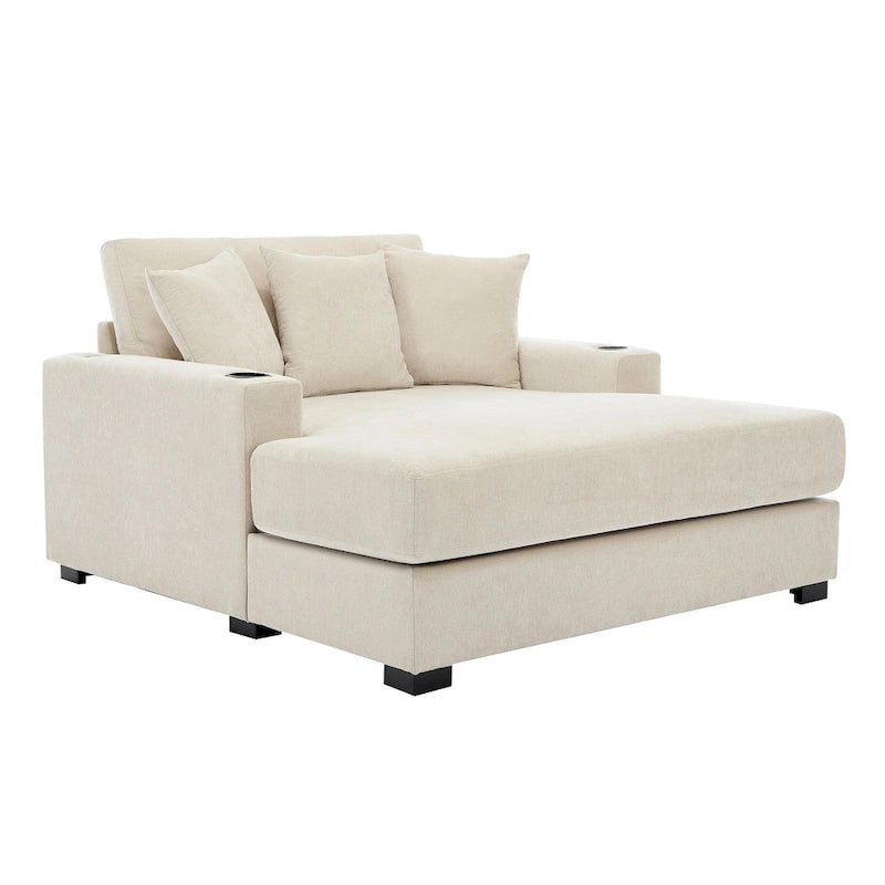 Divano moderno extra-large con chaise longue, cuscini, stazione di ricarica e portabicchieri