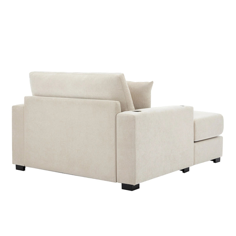 Divano moderno extra-large con chaise longue, cuscini, stazione di ricarica e portabicchieri