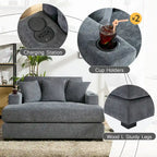 Divano moderno extra-large con chaise longue, cuscini, stazione di ricarica e portabicchieri