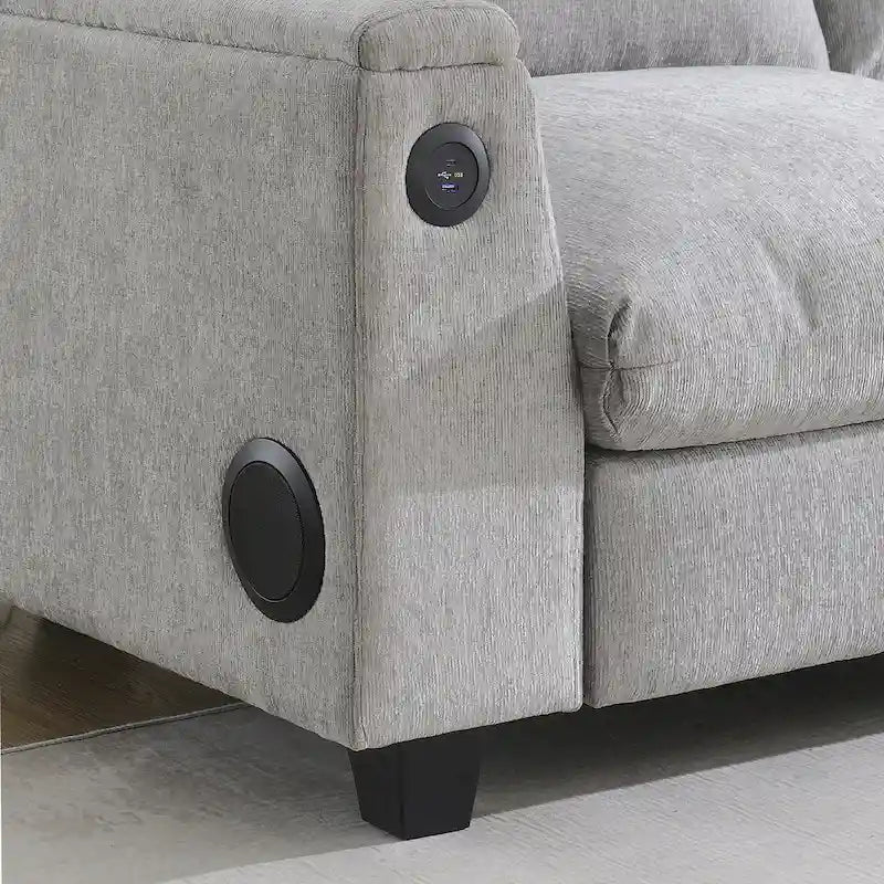 Divano componibile Smart in ciniglia da 96" con altoparlante Bluetooth, tavolino a scomparsa e caricatore USB