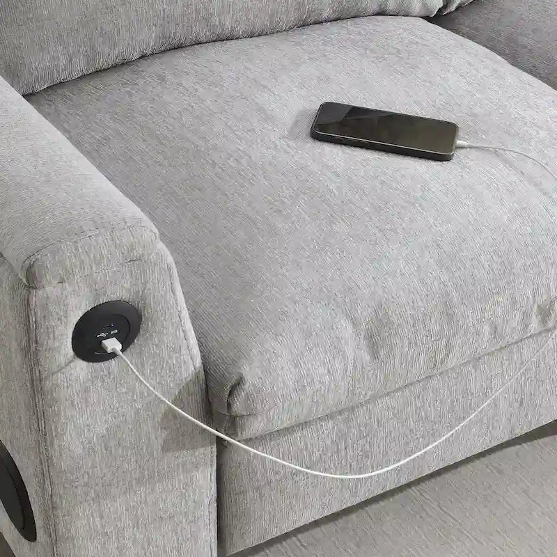 Divano componibile Smart in ciniglia da 96" con altoparlante Bluetooth, tavolino a scomparsa e caricatore USB