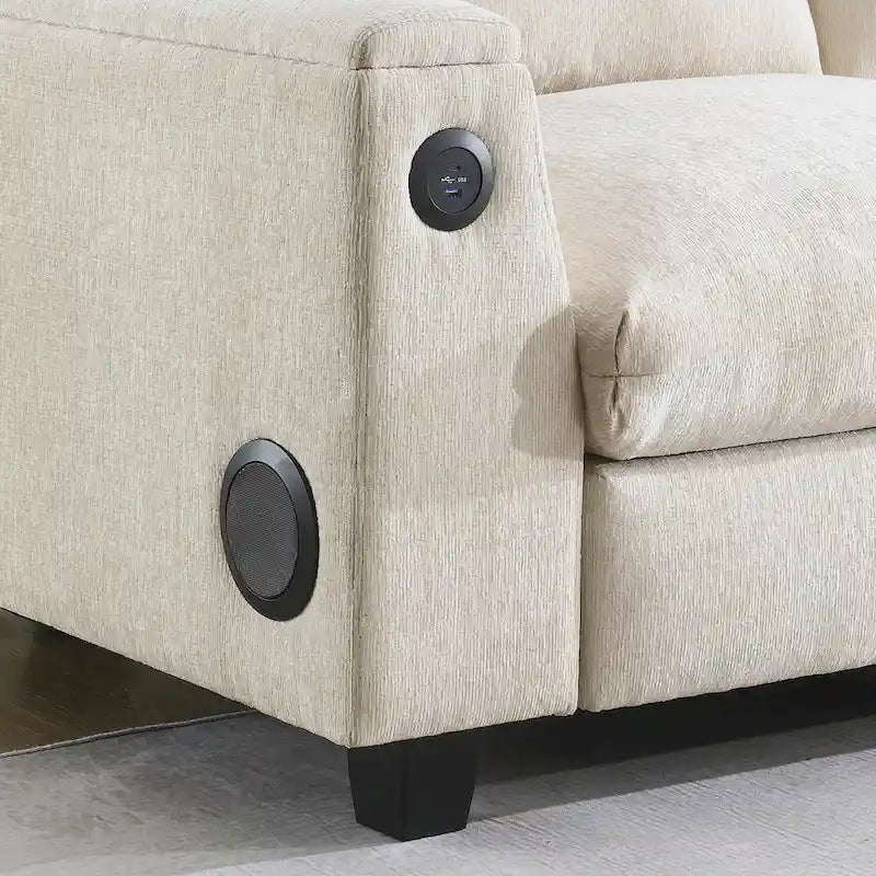 Divano componibile Smart in ciniglia da 96" con altoparlante Bluetooth, tavolino a scomparsa e caricatore USB