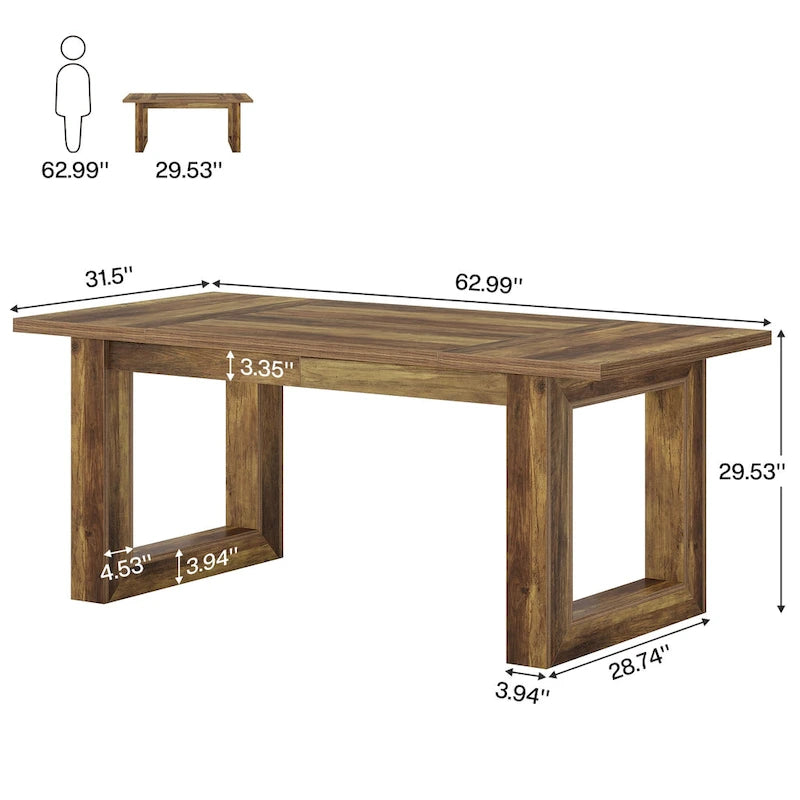 Tavolo da pranzo rettangolare in legno stile rustico da 160 cm per 4-6 persone