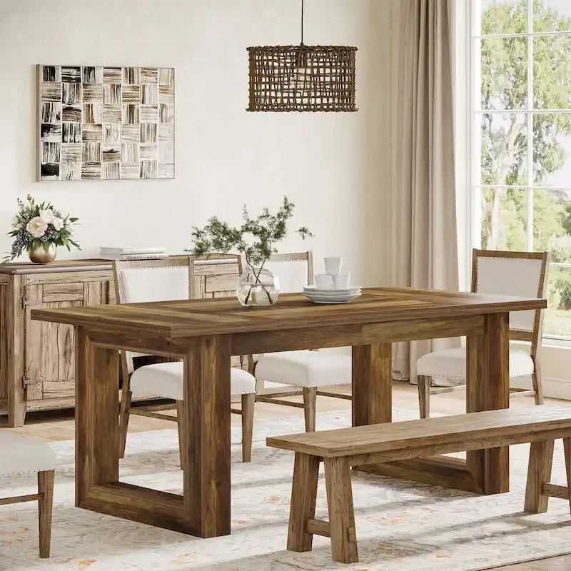 Tavolo da pranzo rettangolare in legno stile rustico da 160 cm per 4-6 persone