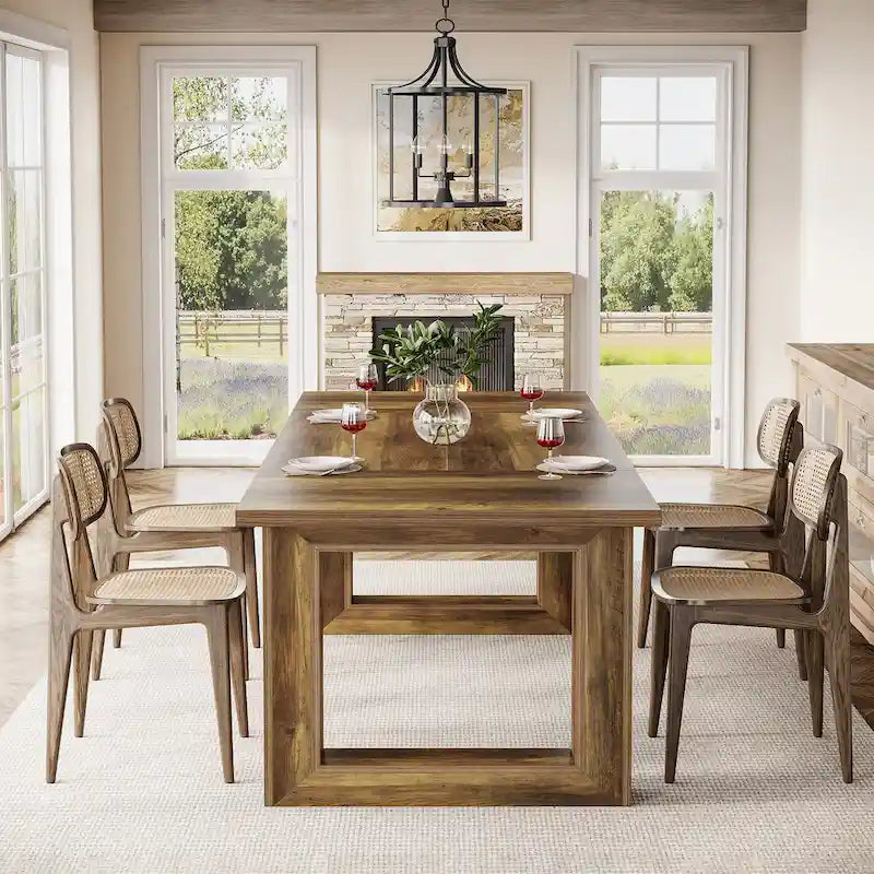Tavolo da pranzo rettangolare in legno stile rustico da 160 cm per 4-6 persone